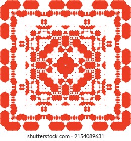 Mexican ornamental talavera ceramic. Vector seamless pattern frame. Bathroom design. Red vintage backdrop for wallpaper, web background, towels, print, surface texture, pillows.