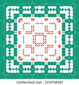 Mexican ornamental talavera ceramic. Vector seamless pattern frame. Bathroom design. Red vintage backdrop for wallpaper, web background, towels, print, surface texture, pillows.