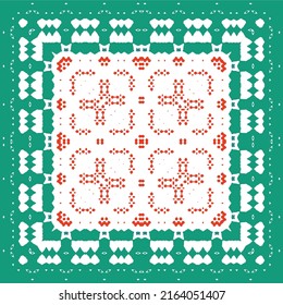 Mexican ornamental talavera ceramic. Vector seamless pattern frame. Bathroom design. Red vintage backdrop for wallpaper, web background, towels, print, surface texture, pillows.