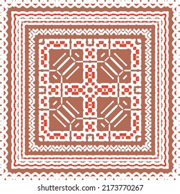 Mexican ornamental talavera ceramic. Vector seamless pattern frame. Bathroom design. Red vintage backdrop for wallpaper, web background, towels, print, surface texture, pillows.