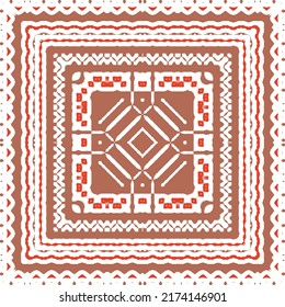 Mexican ornamental talavera ceramic. Vector seamless pattern frame. Bathroom design. Red vintage backdrop for wallpaper, web background, towels, print, surface texture, pillows.