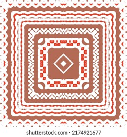 Mexican ornamental talavera ceramic. Vector seamless pattern frame. Bathroom design. Red vintage backdrop for wallpaper, web background, towels, print, surface texture, pillows.