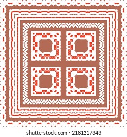 Mexican ornamental talavera ceramic. Vector seamless pattern frame. Bathroom design. Red vintage backdrop for wallpaper, web background, towels, print, surface texture, pillows.