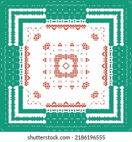 Mexican ornamental talavera ceramic. Vector seamless pattern frame. Bathroom design. Red vintage backdrop for wallpaper, web background, towels, print, surface texture, pillows.