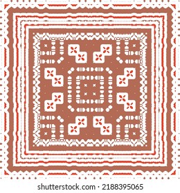 Mexican ornamental talavera ceramic. Vector seamless pattern frame. Bathroom design. Red vintage backdrop for wallpaper, web background, towels, print, surface texture, pillows.