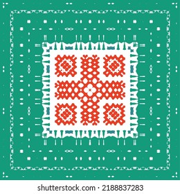 Mexican ornamental talavera ceramic. Vector seamless pattern frame. Bathroom design. Red vintage backdrop for wallpaper, web background, towels, print, surface texture, pillows.