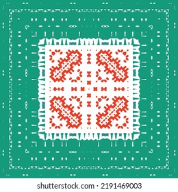Mexican ornamental talavera ceramic. Vector seamless pattern frame. Bathroom design. Red vintage backdrop for wallpaper, web background, towels, print, surface texture, pillows.