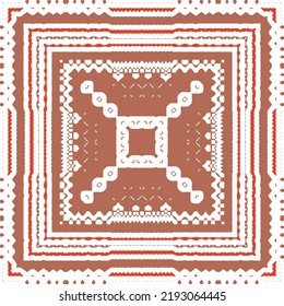 Mexican ornamental talavera ceramic. Vector seamless pattern frame. Bathroom design. Red vintage backdrop for wallpaper, web background, towels, print, surface texture, pillows.