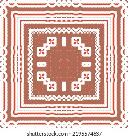 Mexican ornamental talavera ceramic. Vector seamless pattern frame. Bathroom design. Red vintage backdrop for wallpaper, web background, towels, print, surface texture, pillows.