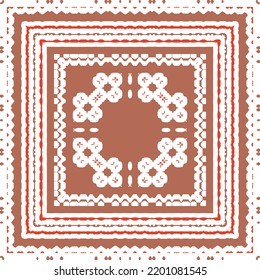 Mexican ornamental talavera ceramic. Vector seamless pattern frame. Bathroom design. Red vintage backdrop for wallpaper, web background, towels, print, surface texture, pillows.