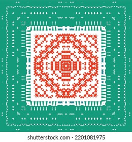 Mexican ornamental talavera ceramic. Vector seamless pattern frame. Bathroom design. Red vintage backdrop for wallpaper, web background, towels, print, surface texture, pillows.