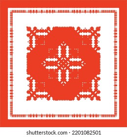 Mexican ornamental talavera ceramic. Vector seamless pattern frame. Bathroom design. Red vintage backdrop for wallpaper, web background, towels, print, surface texture, pillows.