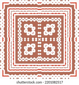 Mexican ornamental talavera ceramic. Vector seamless pattern frame. Bathroom design. Red vintage backdrop for wallpaper, web background, towels, print, surface texture, pillows.