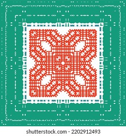 Mexican ornamental talavera ceramic. Vector seamless pattern frame. Bathroom design. Red vintage backdrop for wallpaper, web background, towels, print, surface texture, pillows.