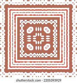 Mexican ornamental talavera ceramic. Vector seamless pattern frame. Bathroom design. Red vintage backdrop for wallpaper, web background, towels, print, surface texture, pillows.