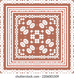 Mexican ornamental talavera ceramic. Vector seamless pattern frame. Bathroom design. Red vintage backdrop for wallpaper, web background, towels, print, surface texture, pillows.