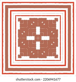 Mexican ornamental talavera ceramic. Vector seamless pattern frame. Bathroom design. Red vintage backdrop for wallpaper, web background, towels, print, surface texture, pillows.