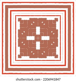Mexican ornamental talavera ceramic. Vector seamless pattern frame. Bathroom design. Red vintage backdrop for wallpaper, web background, towels, print, surface texture, pillows.