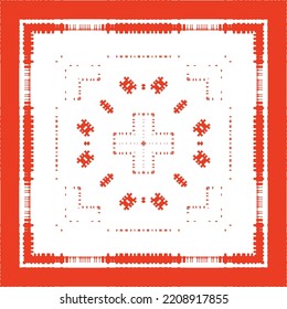 Mexican ornamental talavera ceramic. Vector seamless pattern frame. Bathroom design. Red vintage backdrop for wallpaper, web background, towels, print, surface texture, pillows.
