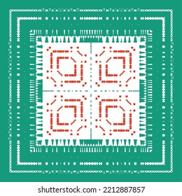 Mexican ornamental talavera ceramic. Vector seamless pattern frame. Bathroom design. Red vintage backdrop for wallpaper, web background, towels, print, surface texture, pillows.