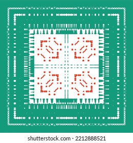 Mexican ornamental talavera ceramic. Vector seamless pattern frame. Bathroom design. Red vintage backdrop for wallpaper, web background, towels, print, surface texture, pillows.