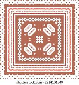 Mexican ornamental talavera ceramic. Vector seamless pattern frame. Bathroom design. Red vintage backdrop for wallpaper, web background, towels, print, surface texture, pillows.
