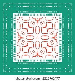 Mexican ornamental talavera ceramic. Vector seamless pattern frame. Bathroom design. Red vintage backdrop for wallpaper, web background, towels, print, surface texture, pillows.