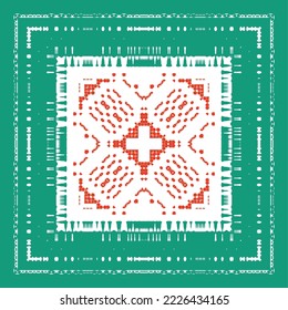 Mexican ornamental talavera ceramic. Vector seamless pattern frame. Bathroom design. Red vintage backdrop for wallpaper, web background, towels, print, surface texture, pillows.