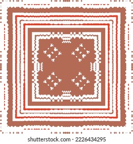 Mexican ornamental talavera ceramic. Vector seamless pattern frame. Bathroom design. Red vintage backdrop for wallpaper, web background, towels, print, surface texture, pillows.