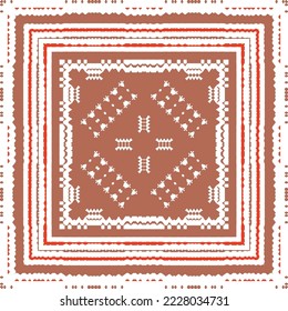 Mexican ornamental talavera ceramic. Vector seamless pattern frame. Bathroom design. Red vintage backdrop for wallpaper, web background, towels, print, surface texture, pillows.