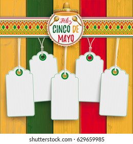 Mexican ornaments with emblem, sombrero and maracas for  Cinco de Mayo. Eps 10 vector file.