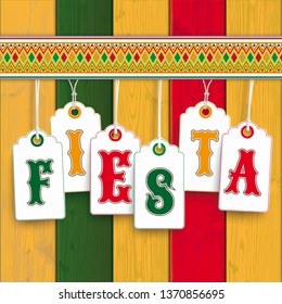 Mexican ornaments with price stickers and text Fiesta. Eps 10 vector file.