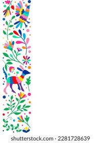 Ornamento de bordado de otomi mexicano. Colorido estilo tradicional mexicano de bordado textil. Gráfico de estilo popular otomi, fondo de pantalla. Motif floral mexicano festivo