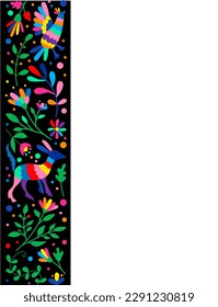 Mexican otomi embrodery ornament. Colorful Mexican Traditional Textile Embroidery Style. Folk otomi style graphic, wallpaper. Festive mexican floral motif