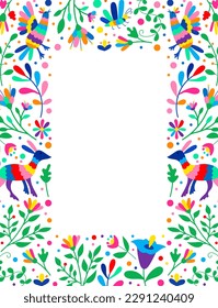 Mexican otomi embrodery ornament. Colorful Mexican Traditional Textile Embroidery Style. Folk otomi style graphic, wallpaper. Festive mexican floral motif