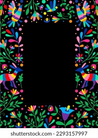 Mexican otomi embrodery ornament. Colorful Mexican Traditional Textile Embroidery Style. Folk otomi style graphic, wallpaper. Festive mexican floral motif