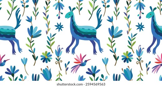 Mexican Otomi embroidery seamless pattern. Folk otomi style graphic, wallpaper.