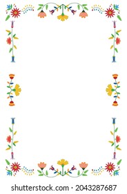 Mexican Otomi, Tenango embroidery style frame. Ethnic floral design. For fiesta invitation, greeting card, banner, flyer.