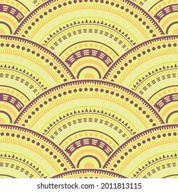 Mexican overlapping circles fabric print vector seamless pattern. Ethnic motifs boho repeating geometry. Native indian ethnic overlapping circular shapes seamless geometric pattern.
