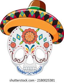 Mexican painted skull isolated illustration