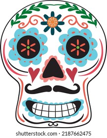 Mexican painted skull isolated illustration