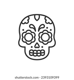 Mexican painted skull, linear icon. Calavera. Day of the Dead. Line with editable stroke