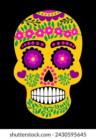 ilustración de estilo plano de vector de calavera pintada mexicana