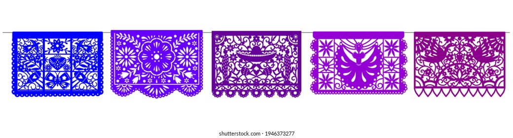 mexikanisches Papel Picado-Design. Viva Mexico Unabhängigkeitsfeier