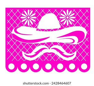 Mexican papel picado paper cut holiday flags and banners. Day of the Dead, Dia De Los Muertos and Cinco de Mayo flags with. Vector illustration. isolated on a white background.