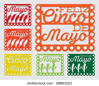 Mexican 'papel Picado' (Paper Flag Decoration) Set In Vector Format.