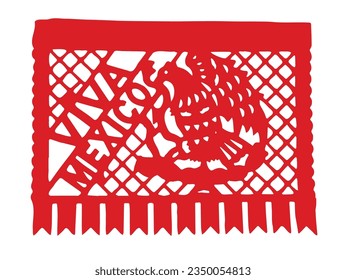 Un papel picado mexicano en español, que significa inglés: papel perforado o papel picado con el texto: Viva México. Concepto: Día de los Muertos.