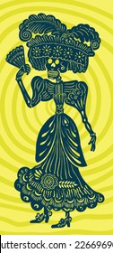 Mexican Papel Picado stylized skeleton noble lady