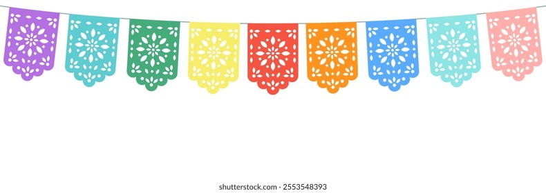 Mexican papel picado template. Colorful paper card decorative garland. Festive Decoration. Festival paper papel picado.