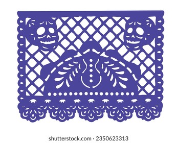 A Mexican papel picado which means in english: perforated paper or pecked paper with skulls and bread of the dead. Concept: Day of the Dead.